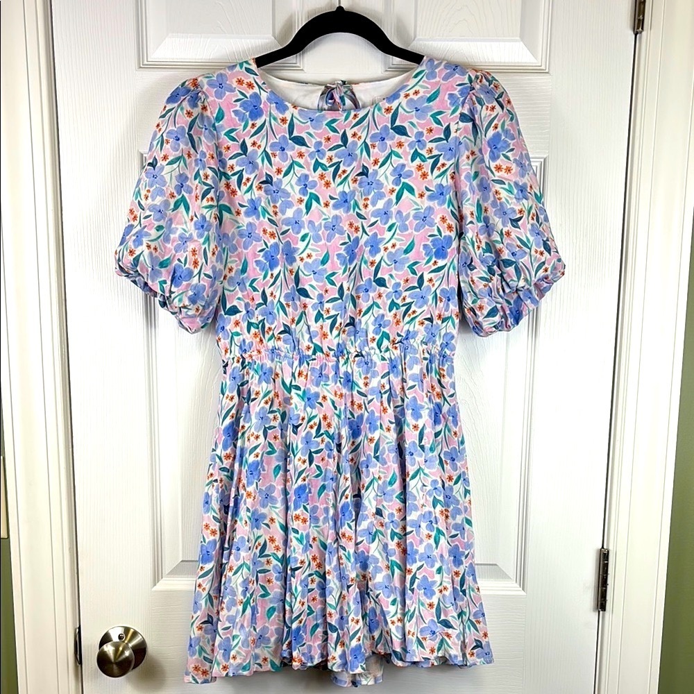 NWT Storia purple floral high neck mini dress sz sm